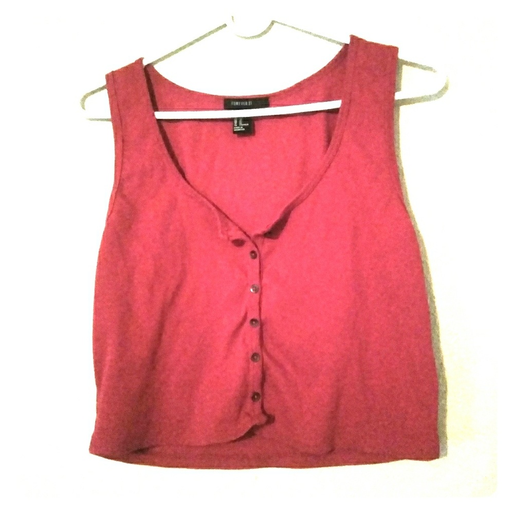 Red button up crop top forever 21